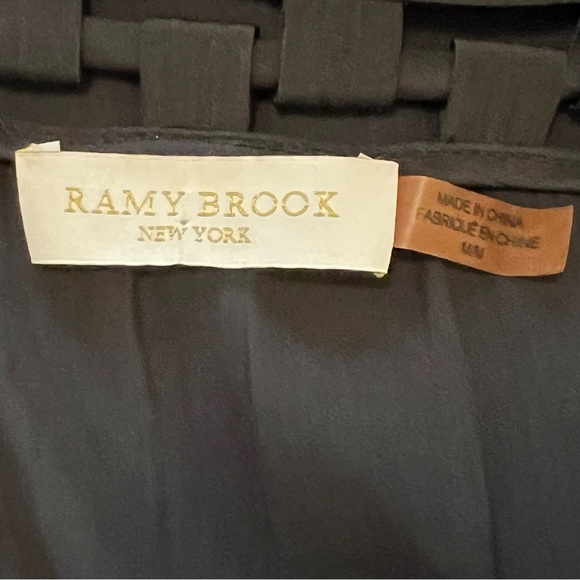 Ramy Brook Pleated Lightweight Black Dress with Cutout Neckline Smocked Waist M - Picture 13 of 15